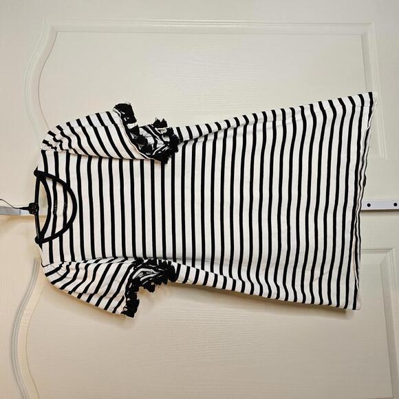 Kate Spade Black & White Striped Dress with Ruffle Sleeves - Picture 1 of 7